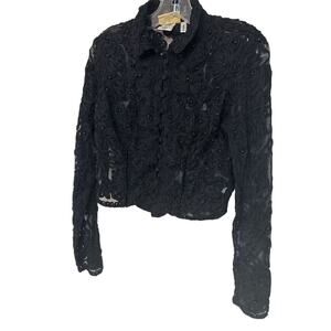 Vintage Cache Overlay Lace Mesh Beaded Cardigan sz L